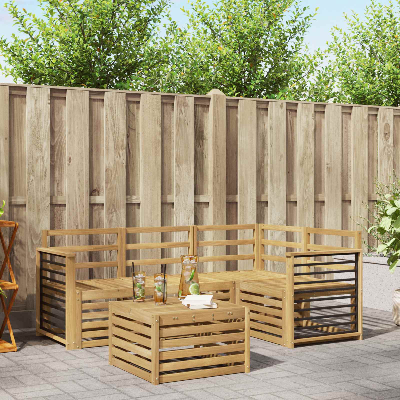 Outdoor-Sofagarnitur 5 stk. Weiß Massivholz Akazie