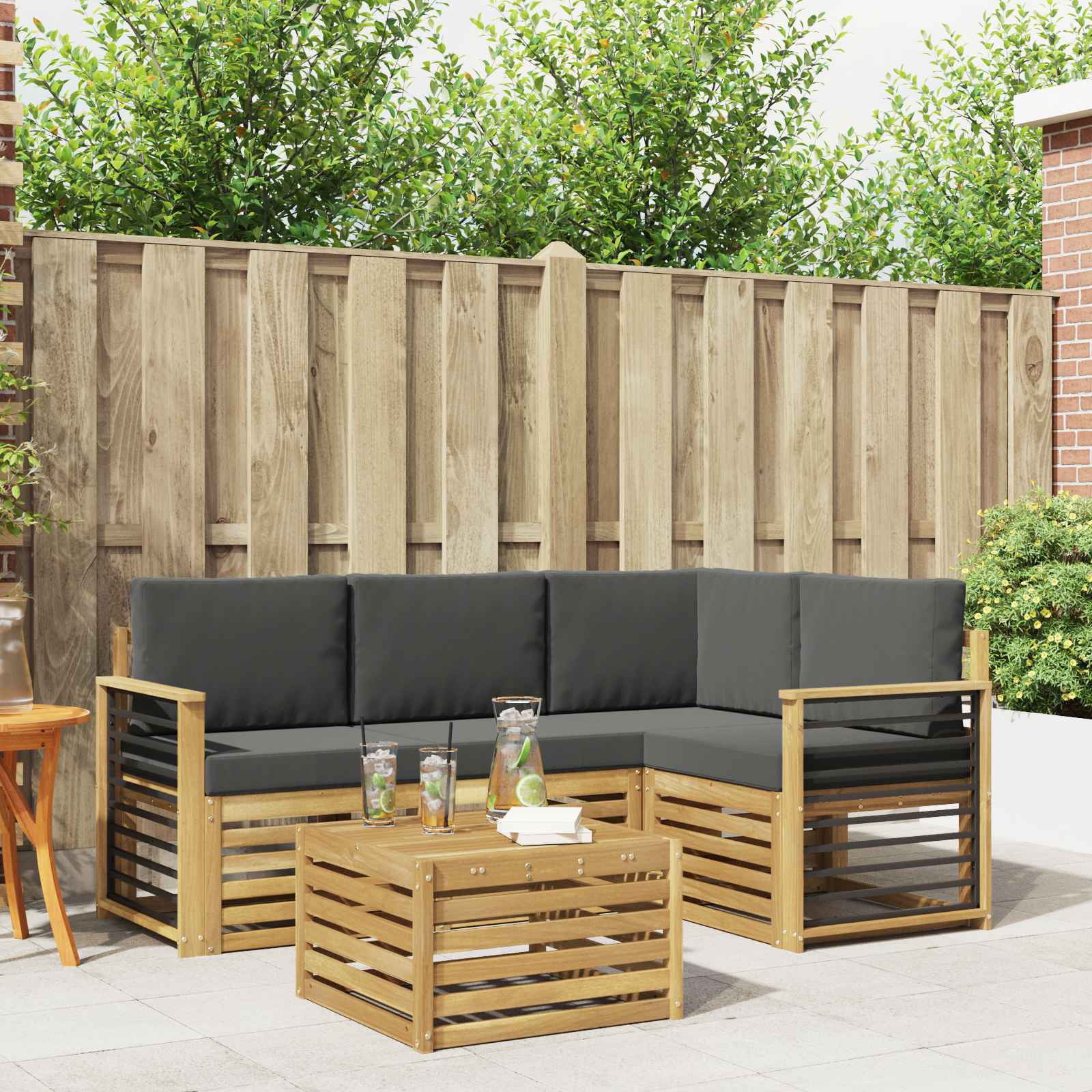 Outdoor-Sofagarnitur 5 stk. Weiß und Anthrazit Polyester