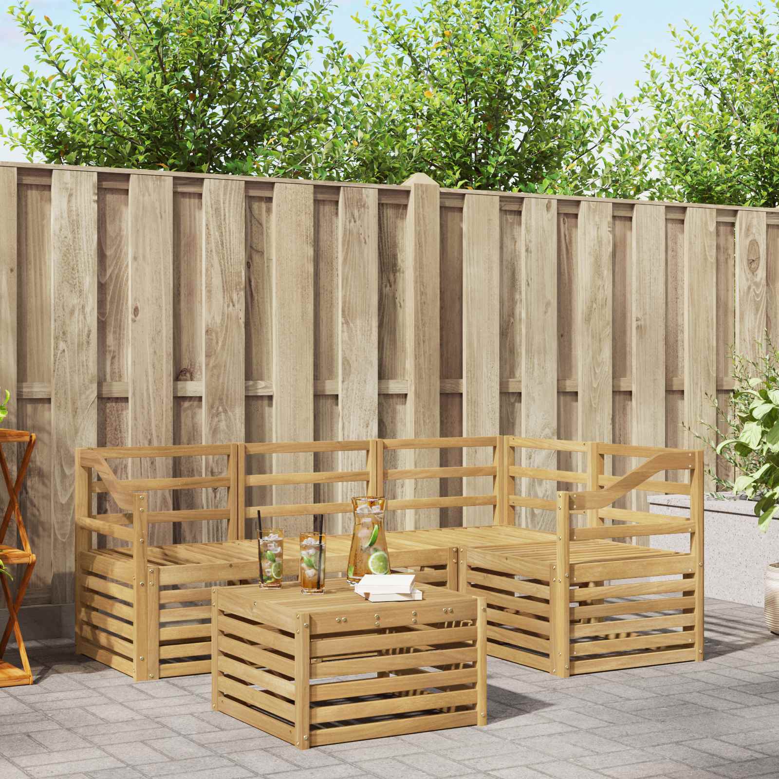 Outdoor-Sofagarnitur 5 stk. Weiß Massivholz Akazie
