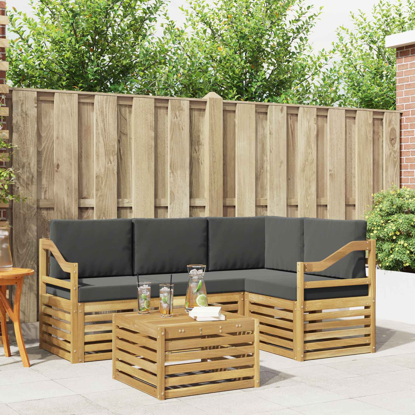 Outdoor-Sofagarnitur 5 stk. Weiß und Anthrazit Polyester