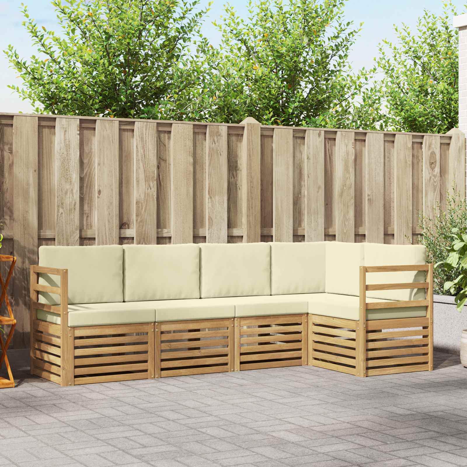 Outdoor-Sofagarnitur 5 stk. Weiß und Creme Polyester