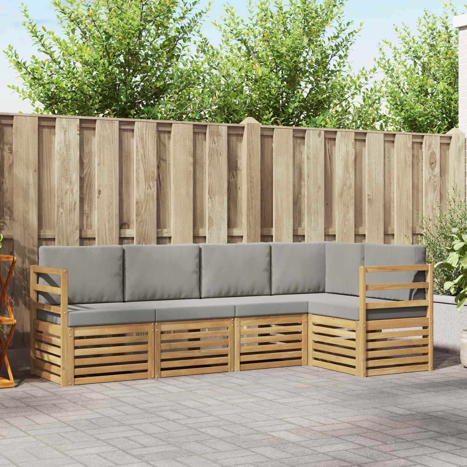 Outdoor-Sofagarnitur 5 stk. Weiß und Hellgrau Polyester