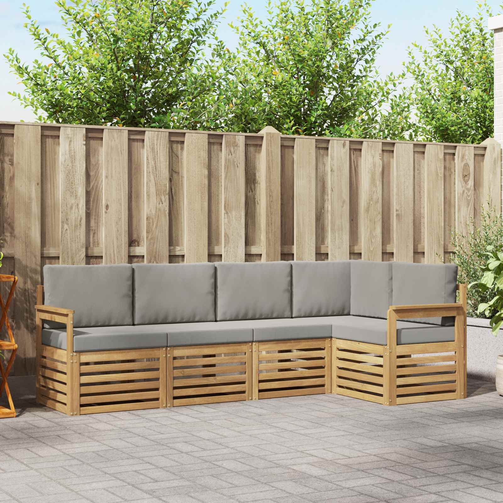 Outdoor-Sofagarnitur 5 stk. Weiß und Hellgrau Polyester