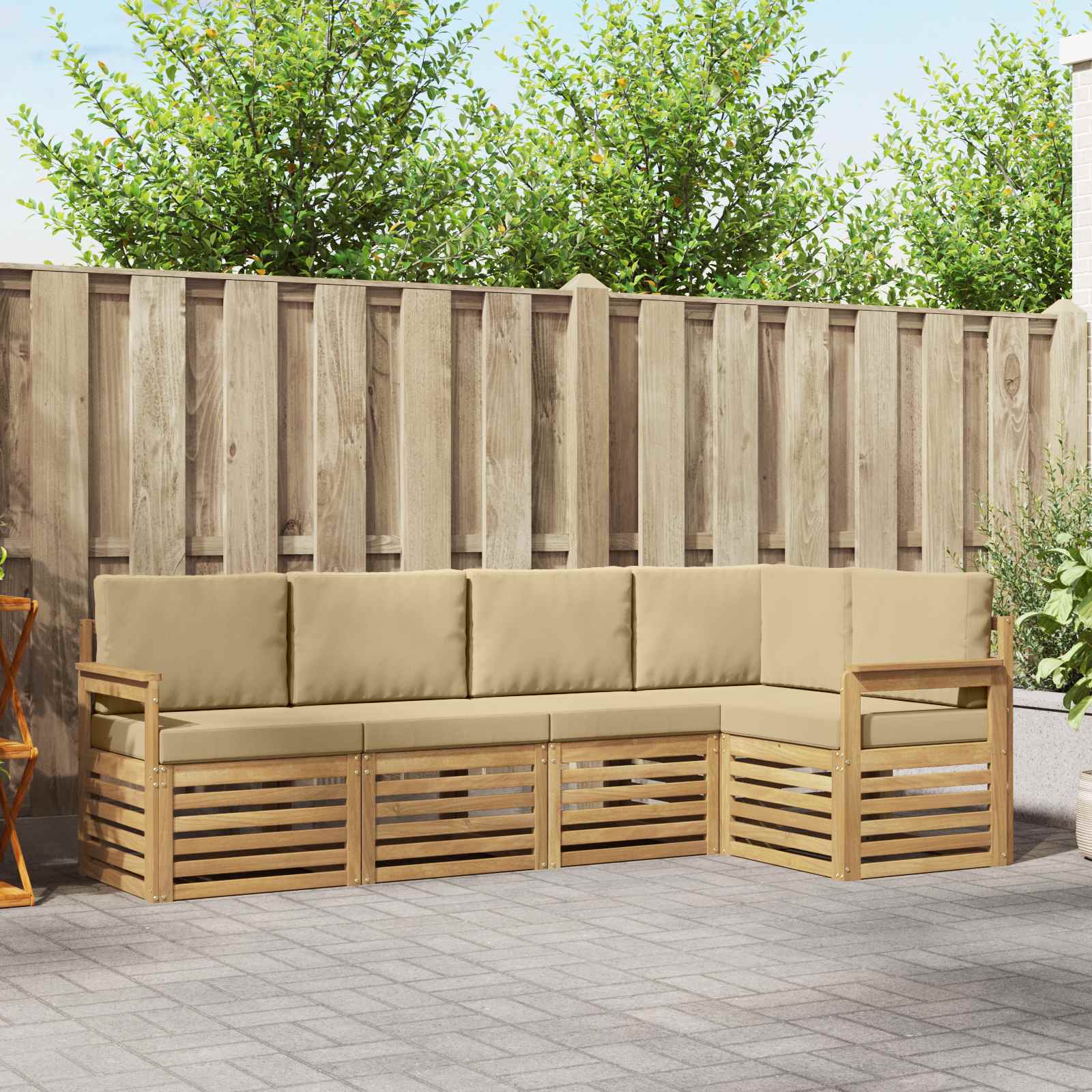 Outdoor-Sofagarnitur 5 stk. Weiß und Beige Polyester