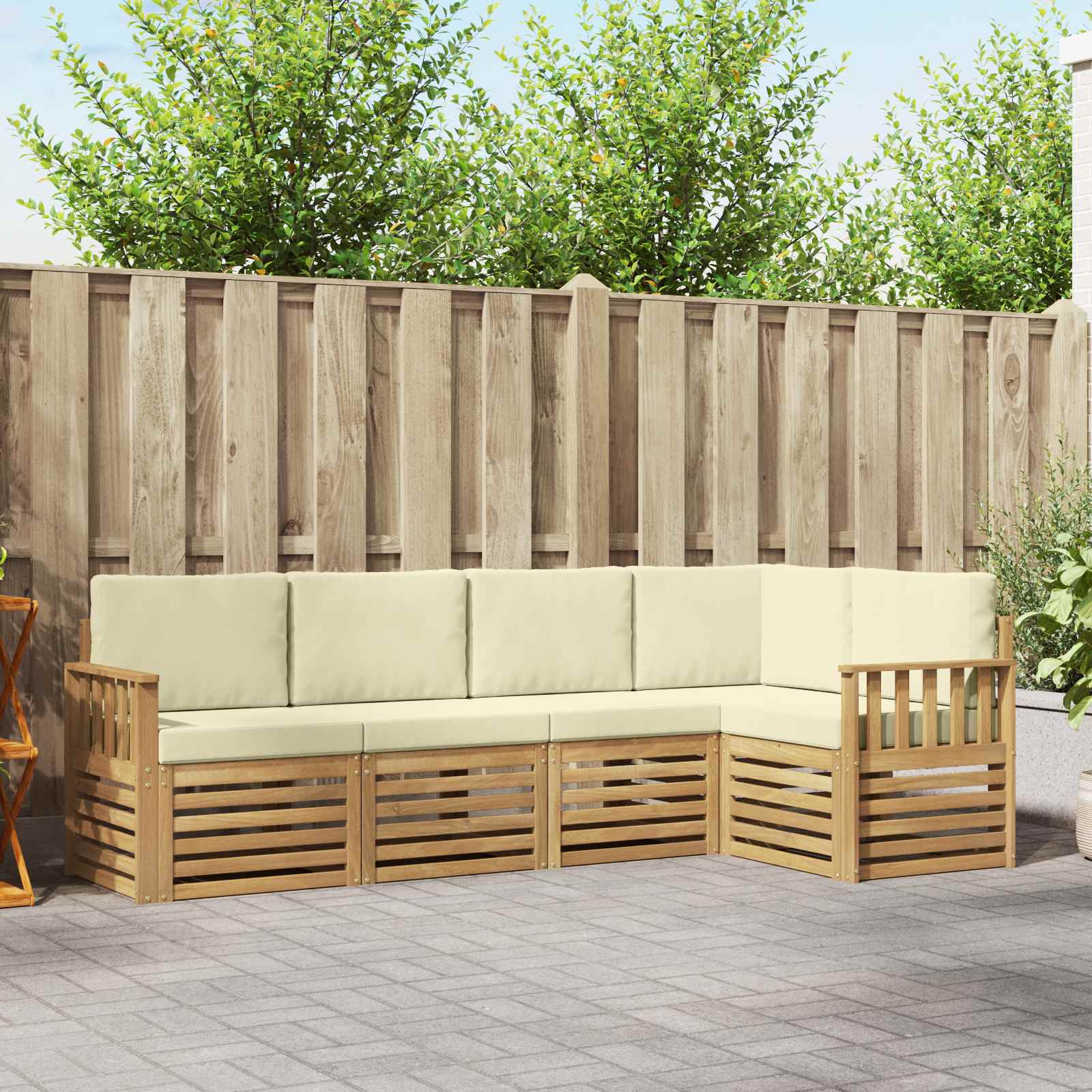 Outdoor-Sofagarnitur 5 stk. Weiß und Creme Polyester