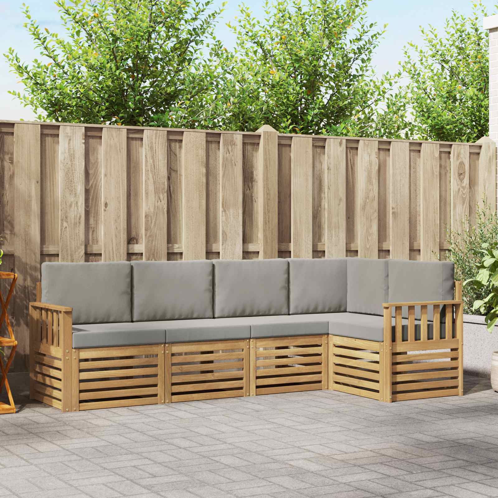 Outdoor-Sofagarnitur 5 stk. Weiß und Hellgrau Polyester