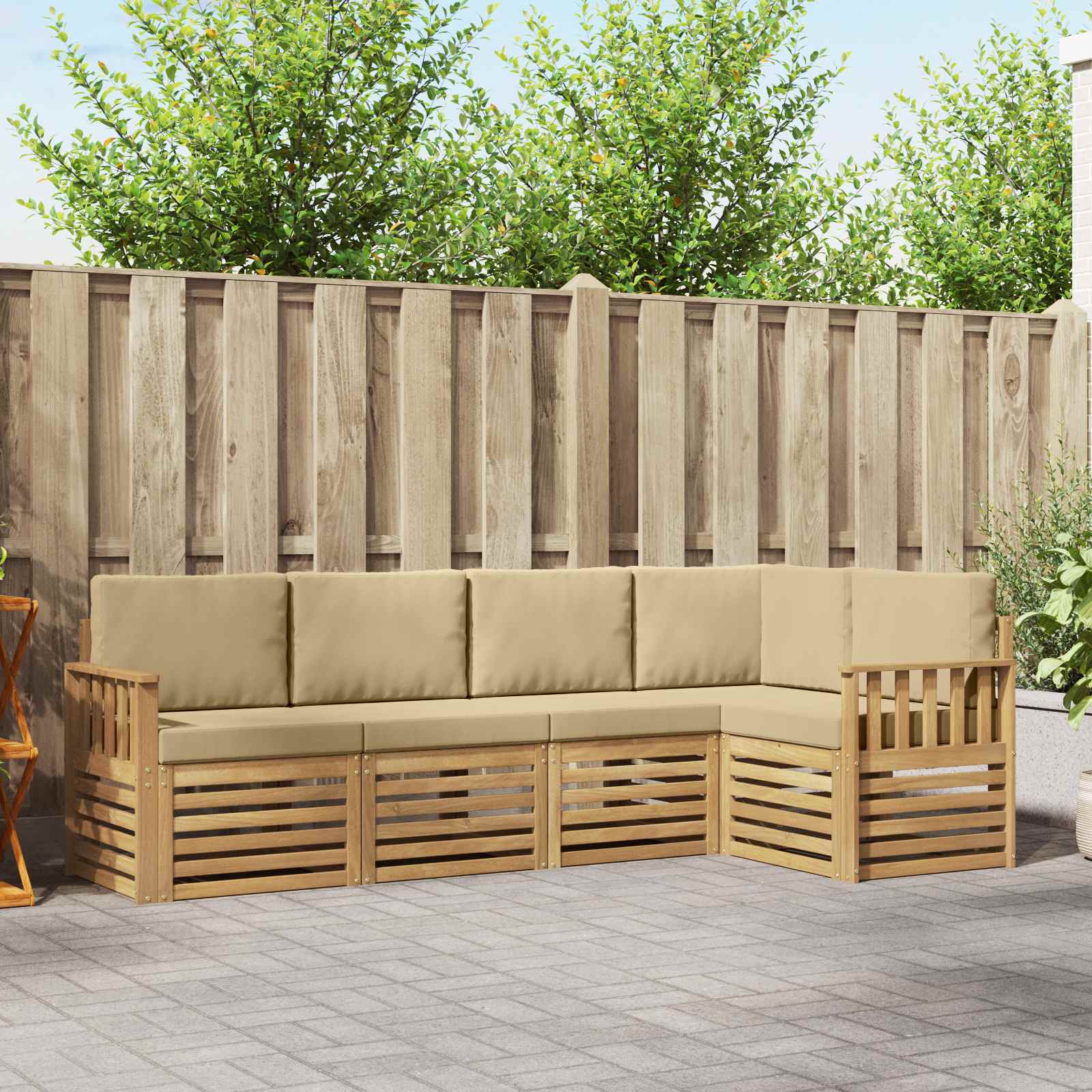 Outdoor-Sofagarnitur 5 stk. Weiß und Beige Polyester