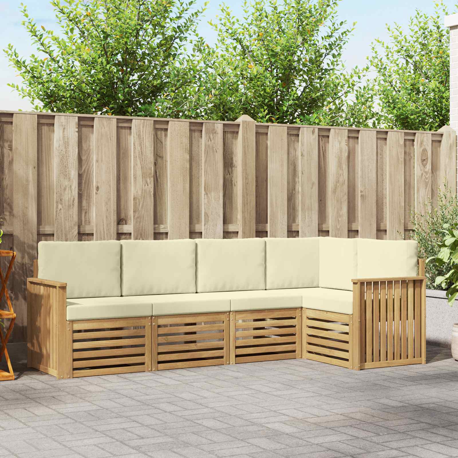 Outdoor-Sofagarnitur 5 stk. Weiß und Creme Polyester