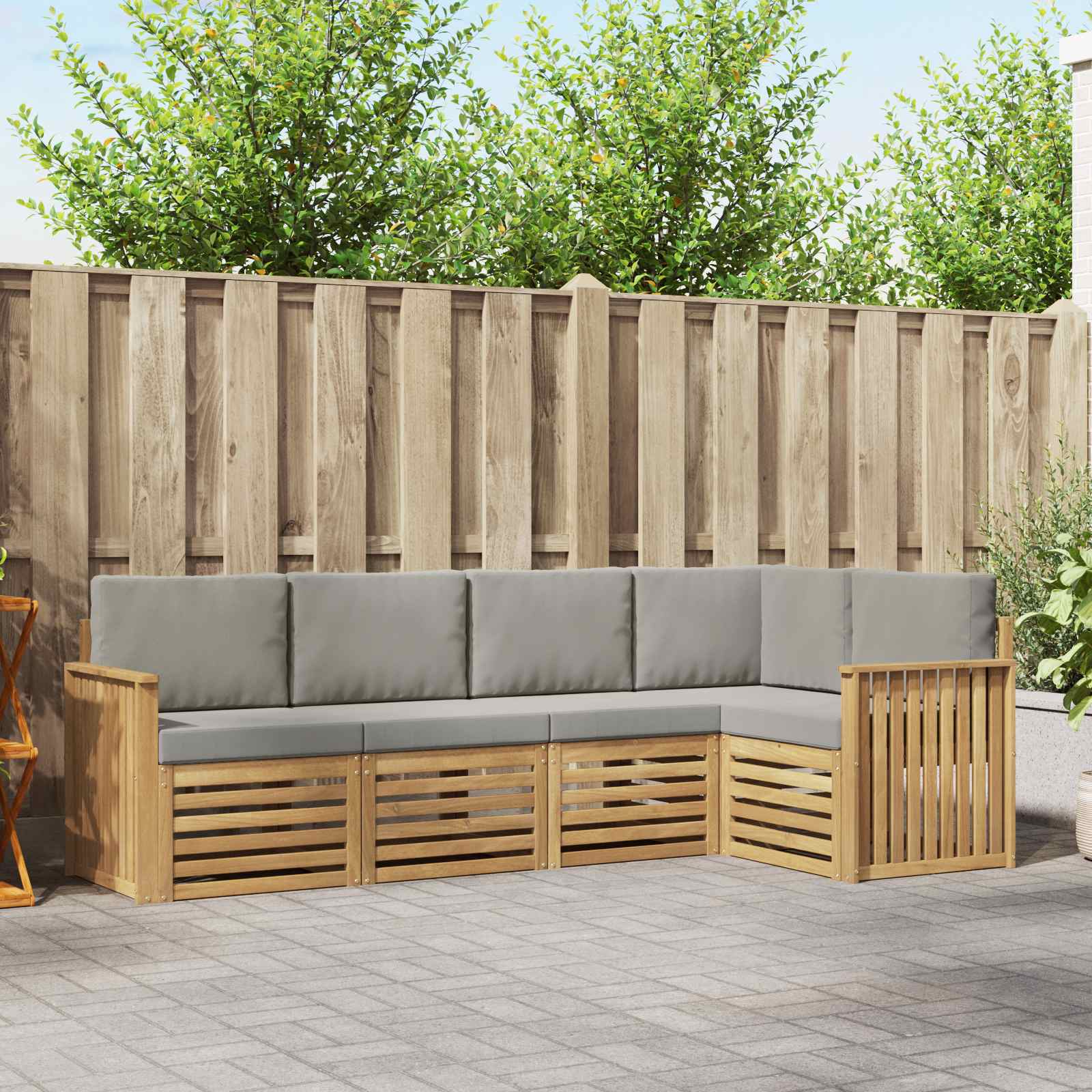 Outdoor-Sofagarnitur 5 stk. Weiß und Hellgrau Polyester