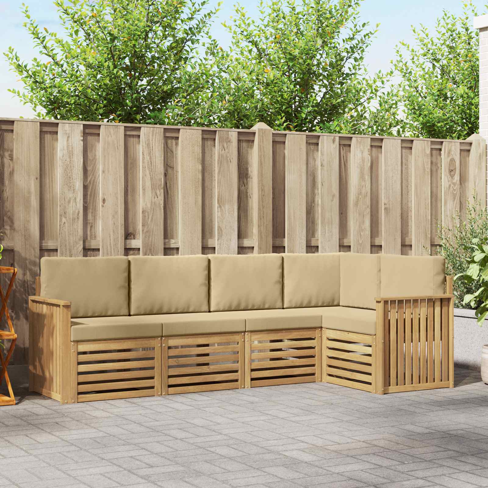 Outdoor-Sofagarnitur 5 stk. Weiß und Beige Polyester