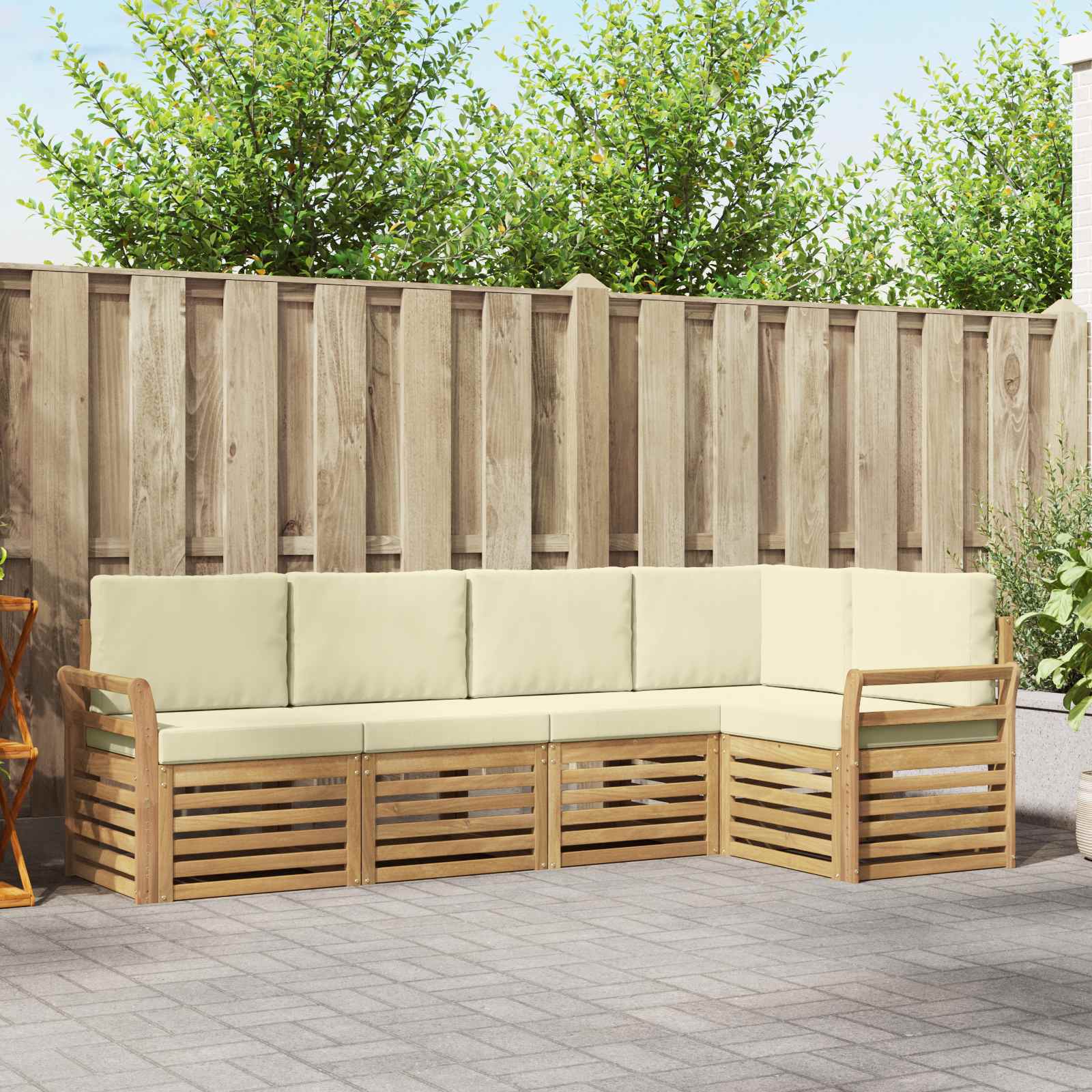 Outdoor-Sofagarnitur 5 stk. Weiß und Creme Polyester