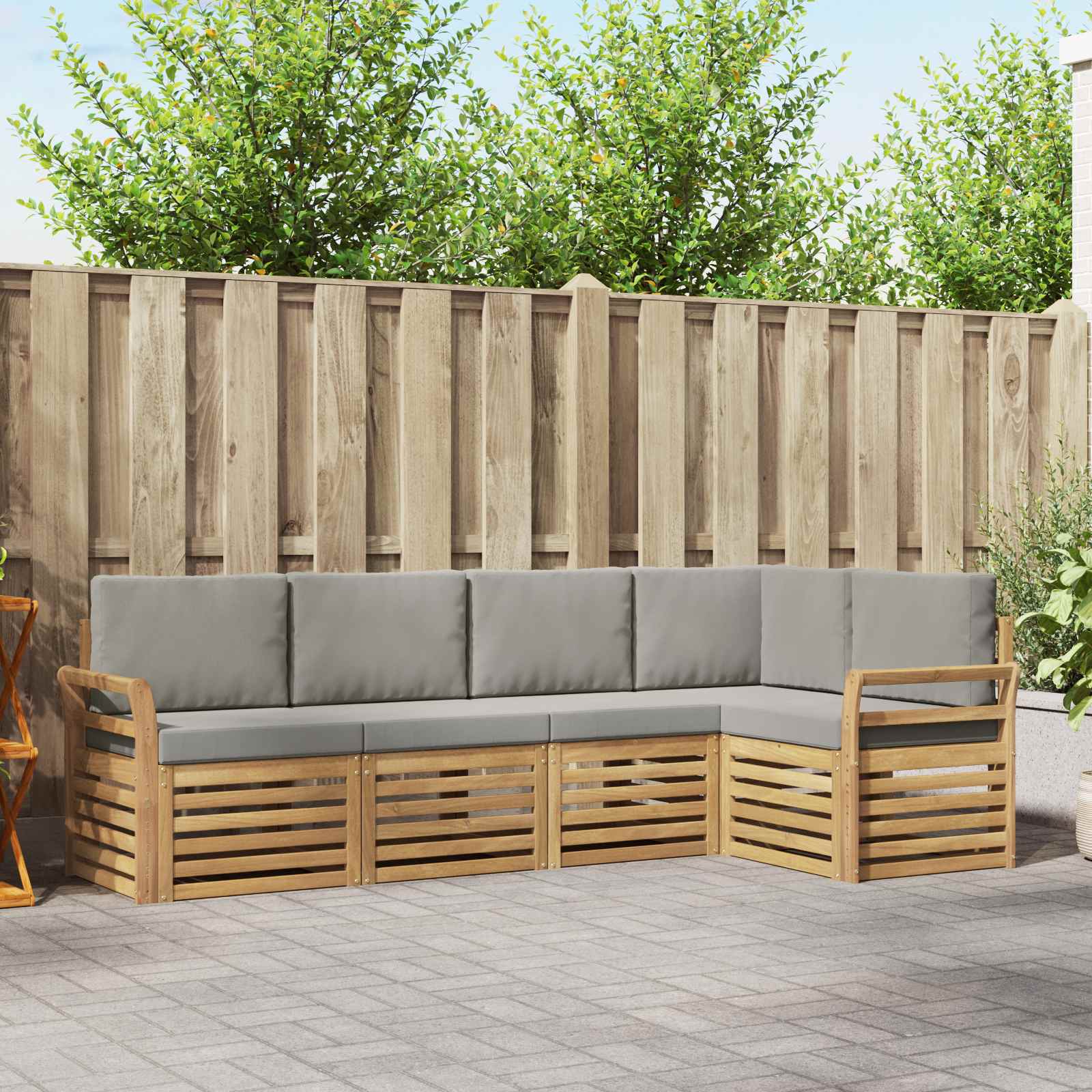 Outdoor-Sofagarnitur 5 stk. Weiß und Hellgrau Polyester