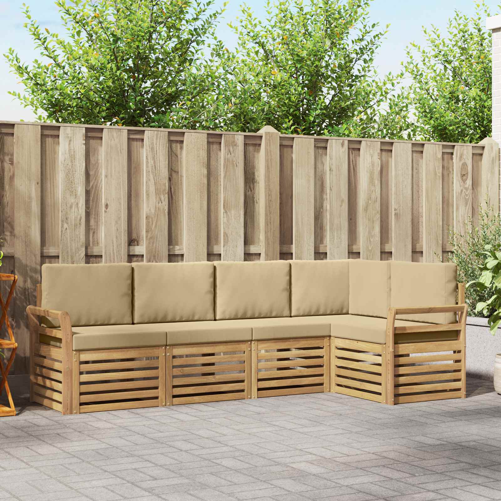 Outdoor-Sofagarnitur 5 stk. Weiß und Beige Polyester