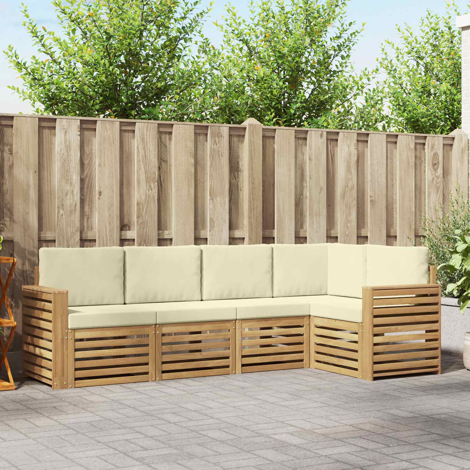 Outdoor-Sofagarnitur 5 stk. Weiß und Creme Polyester