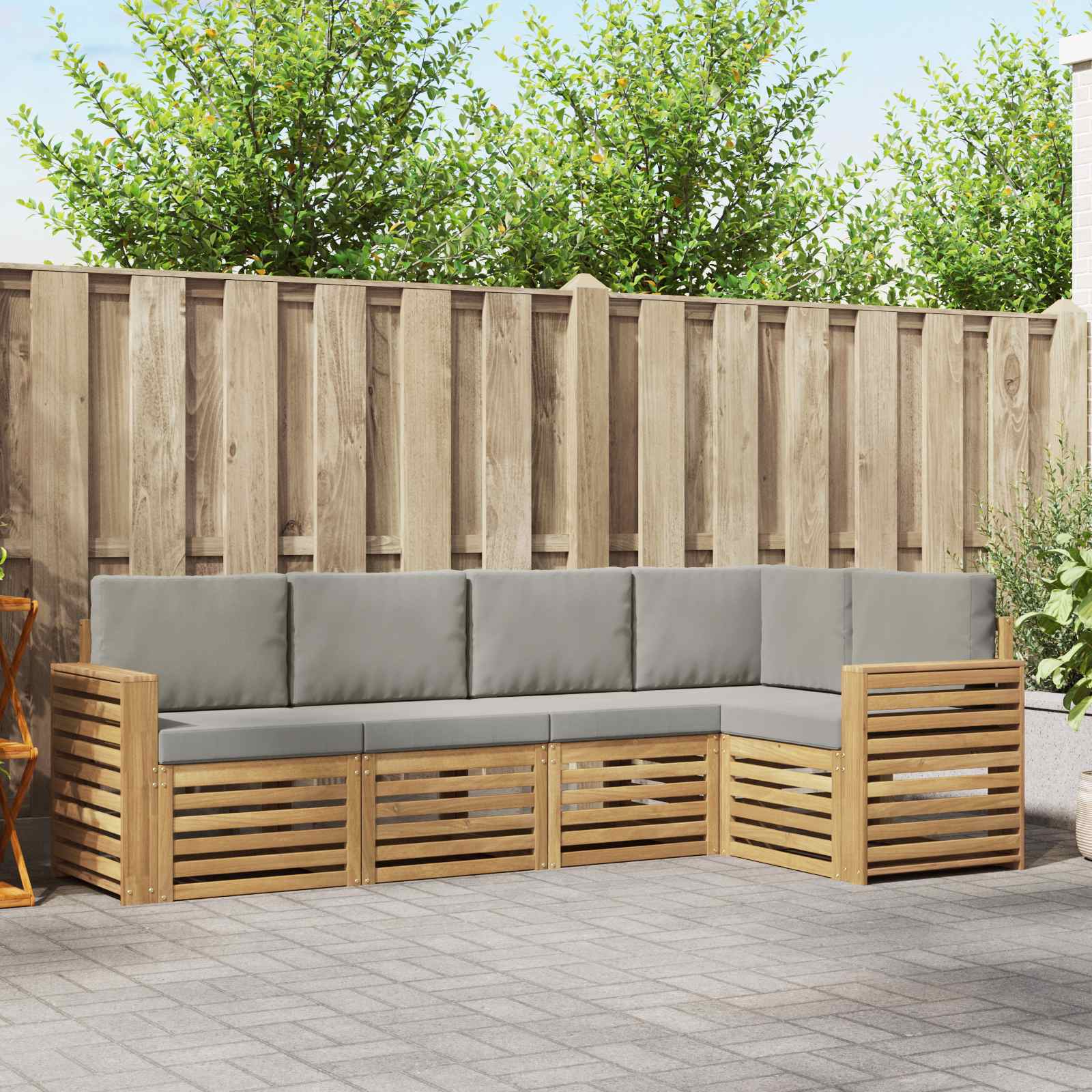 Outdoor-Sofagarnitur 5 stk. Weiß und Hellgrau Polyester