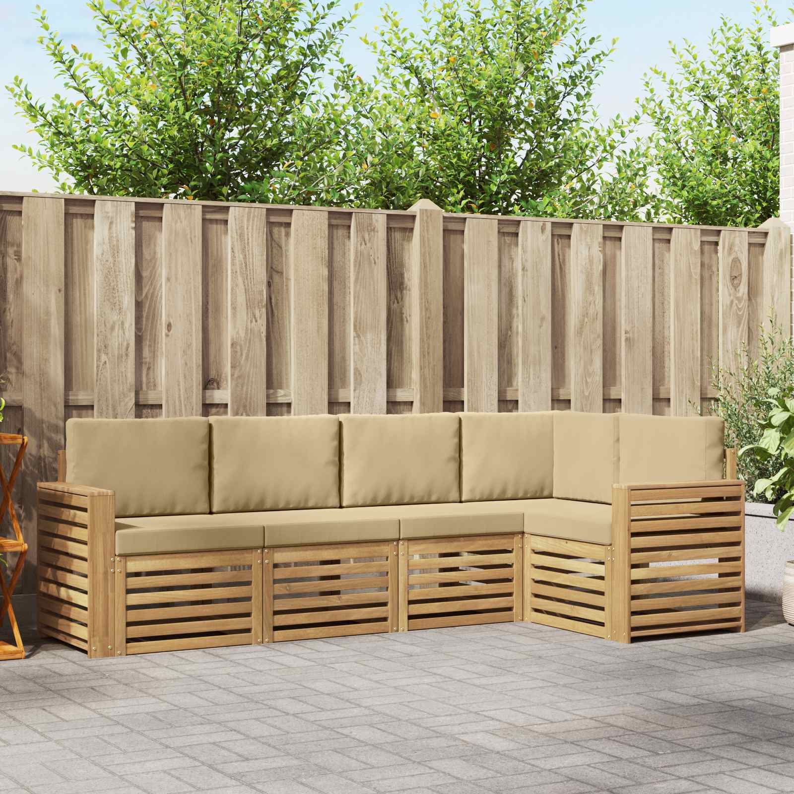 Outdoor-Sofagarnitur 5 stk. Weiß und Beige Polyester