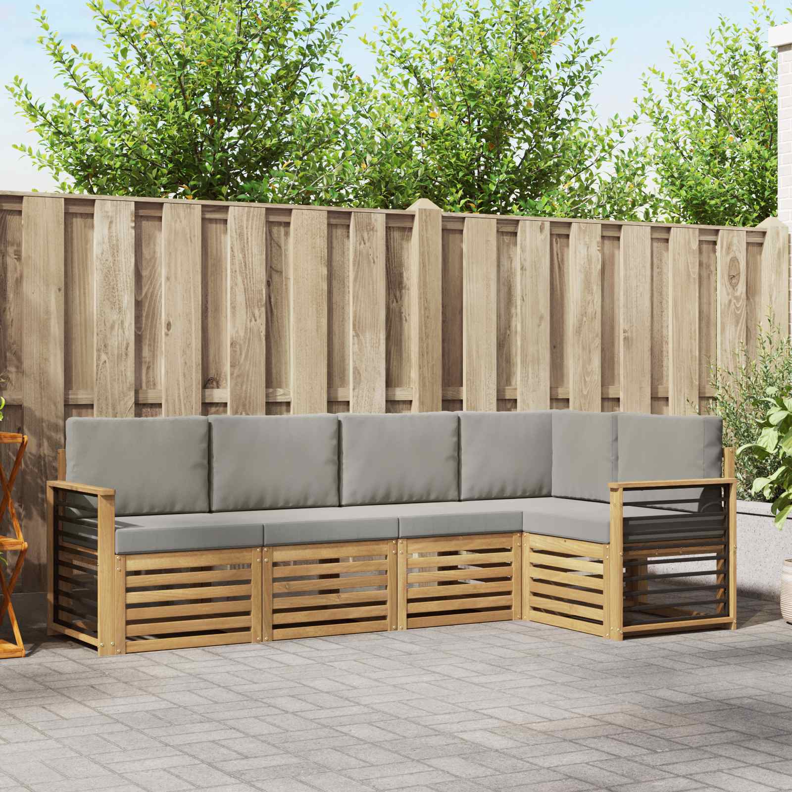 Outdoor-Sofagarnitur 5 stk. Weiß und Hellgrau Polyester