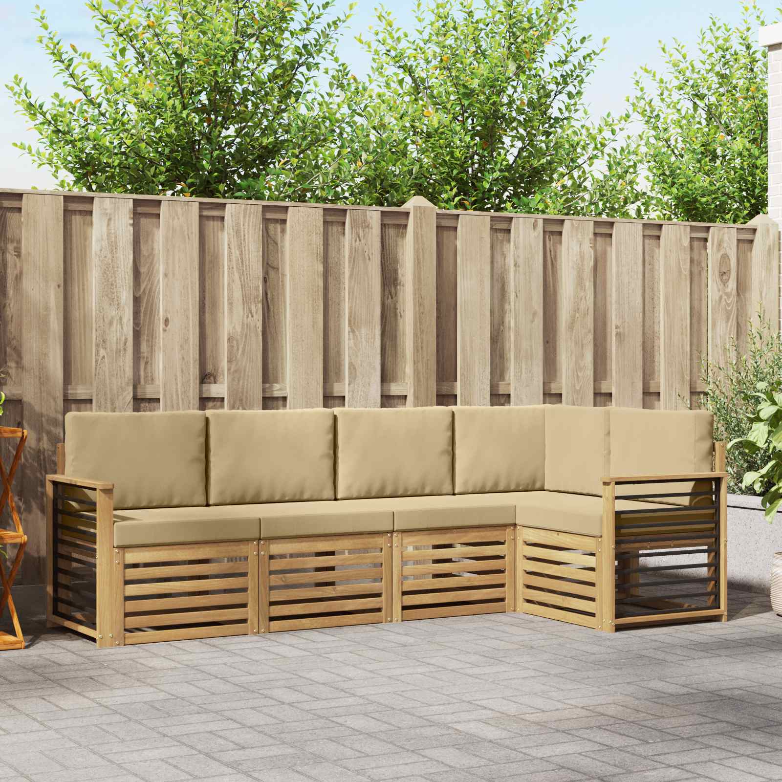 Outdoor-Sofagarnitur 5 stk. Weiß und Beige Polyester