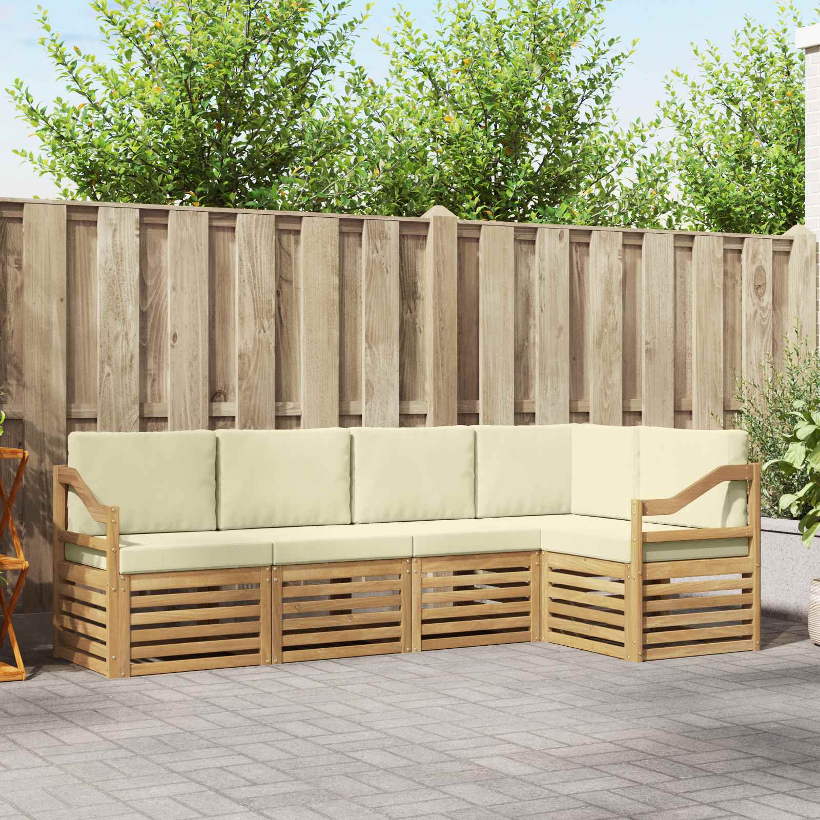 Outdoor-Sofagarnitur 5 stk. Weiß und Creme Polyester
