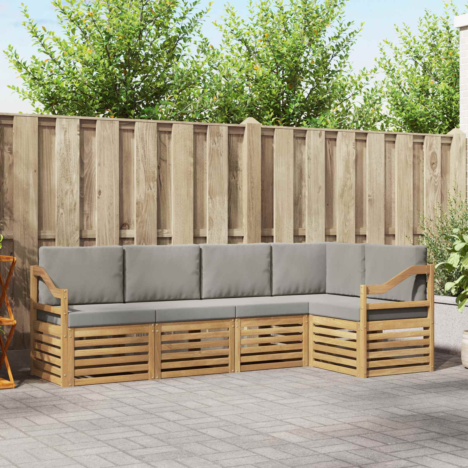 Outdoor-Sofagarnitur 5 stk. Weiß und Hellgrau Polyester