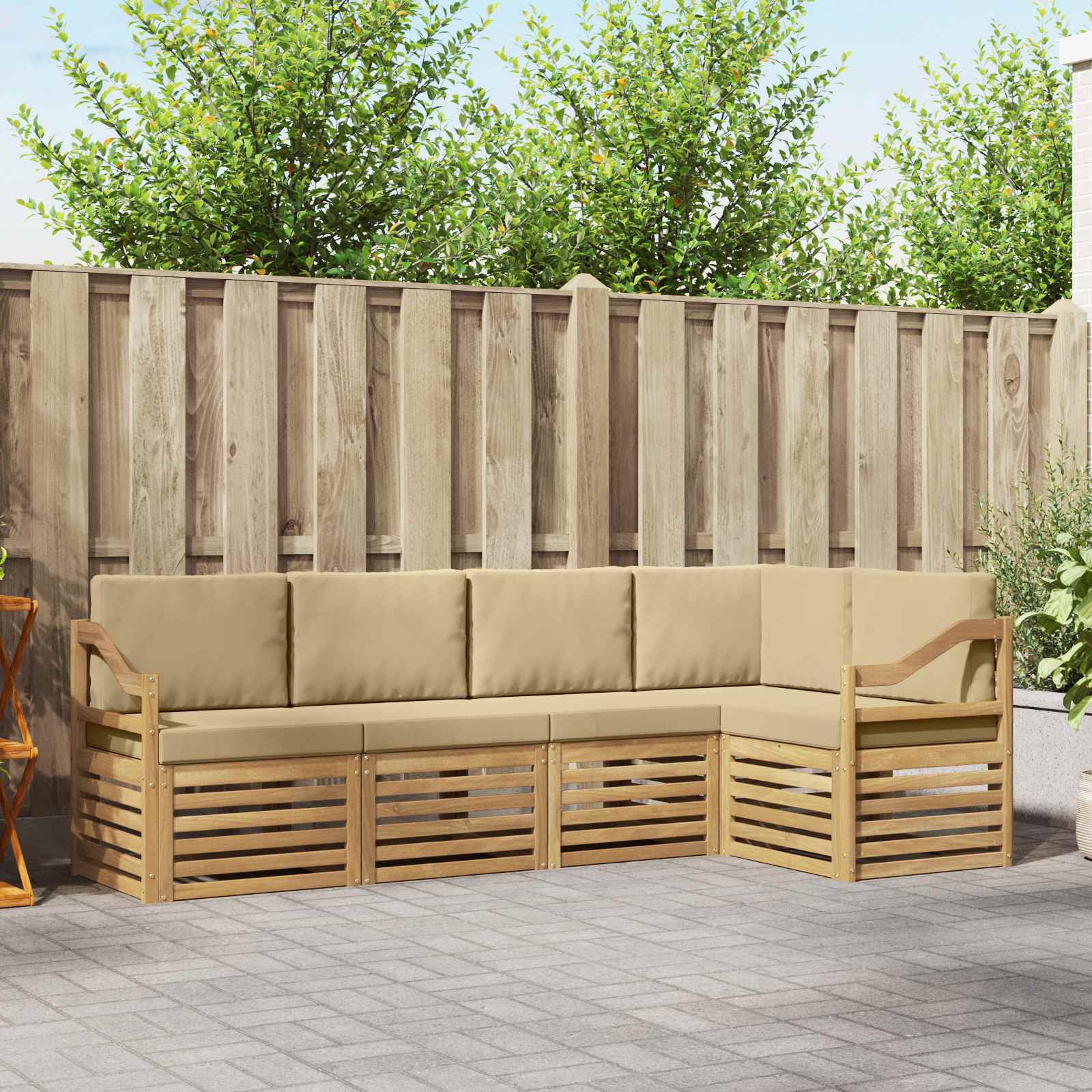Outdoor-Sofagarnitur 5 stk. Weiß und Beige Polyester