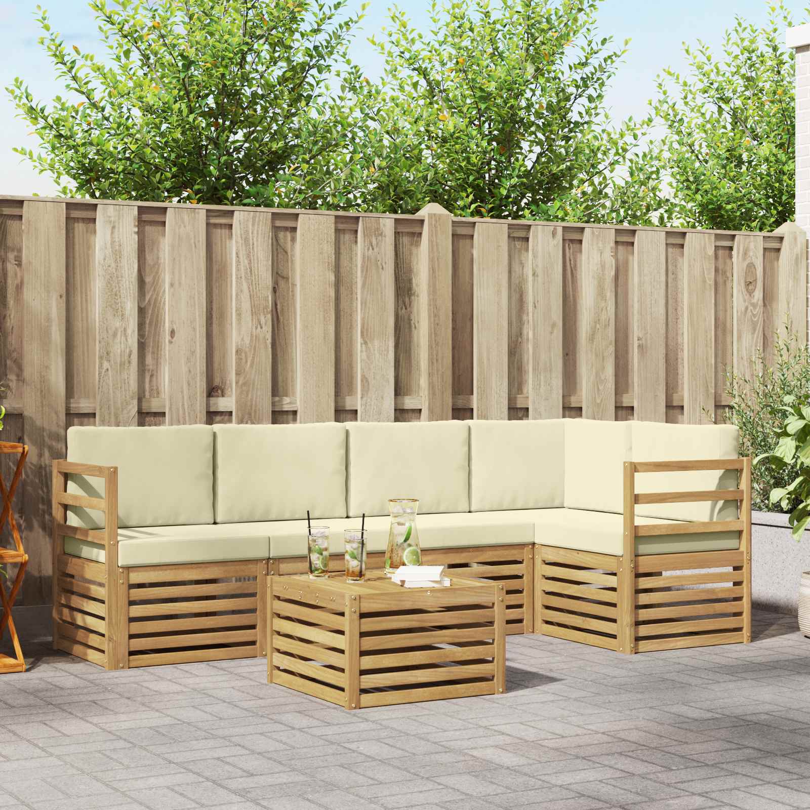 Outdoor-Sofagarnitur 6 stk. Weiß und Creme Polyester