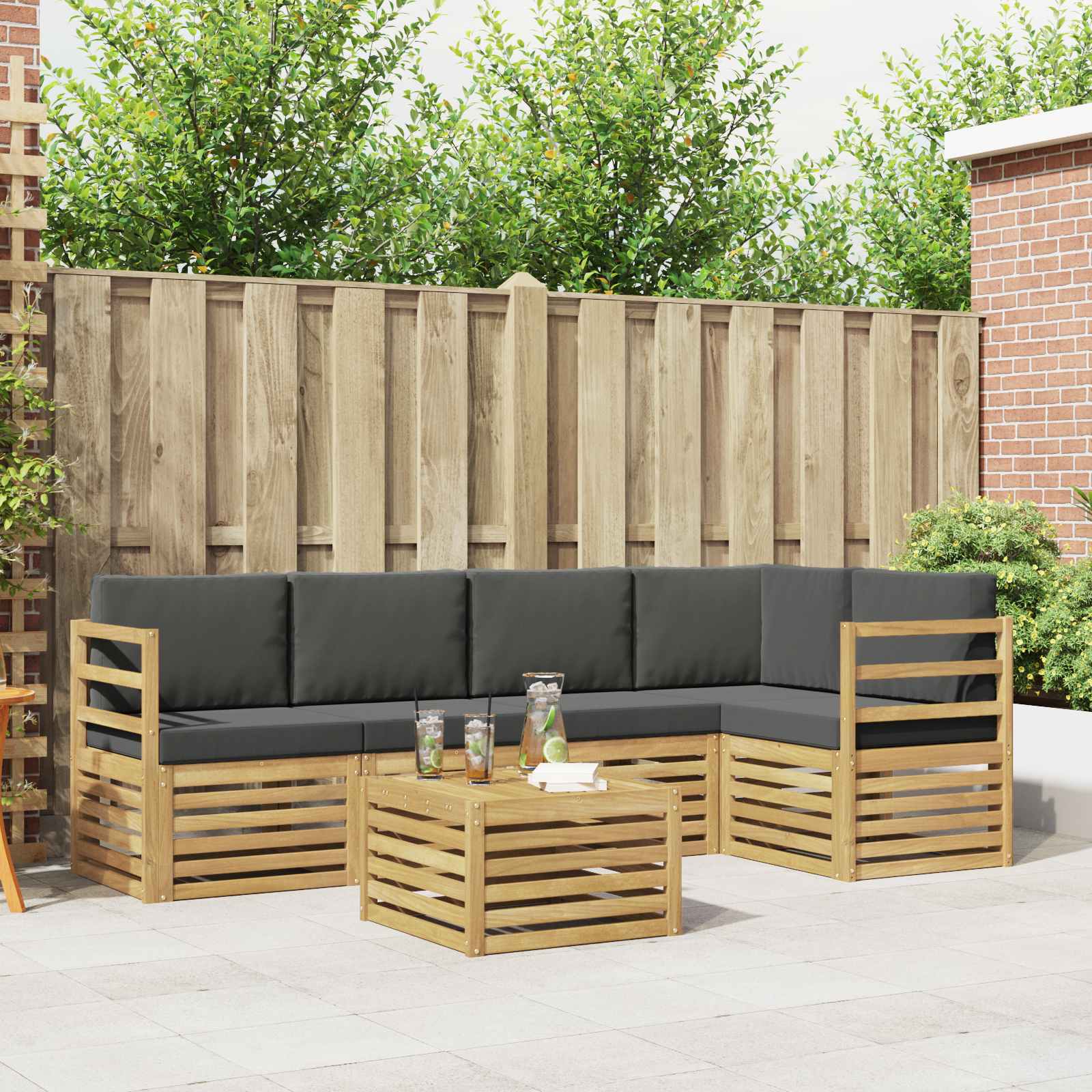 Outdoor-Sofagarnitur 6 stk. Weiß und Anthrazit Polyester