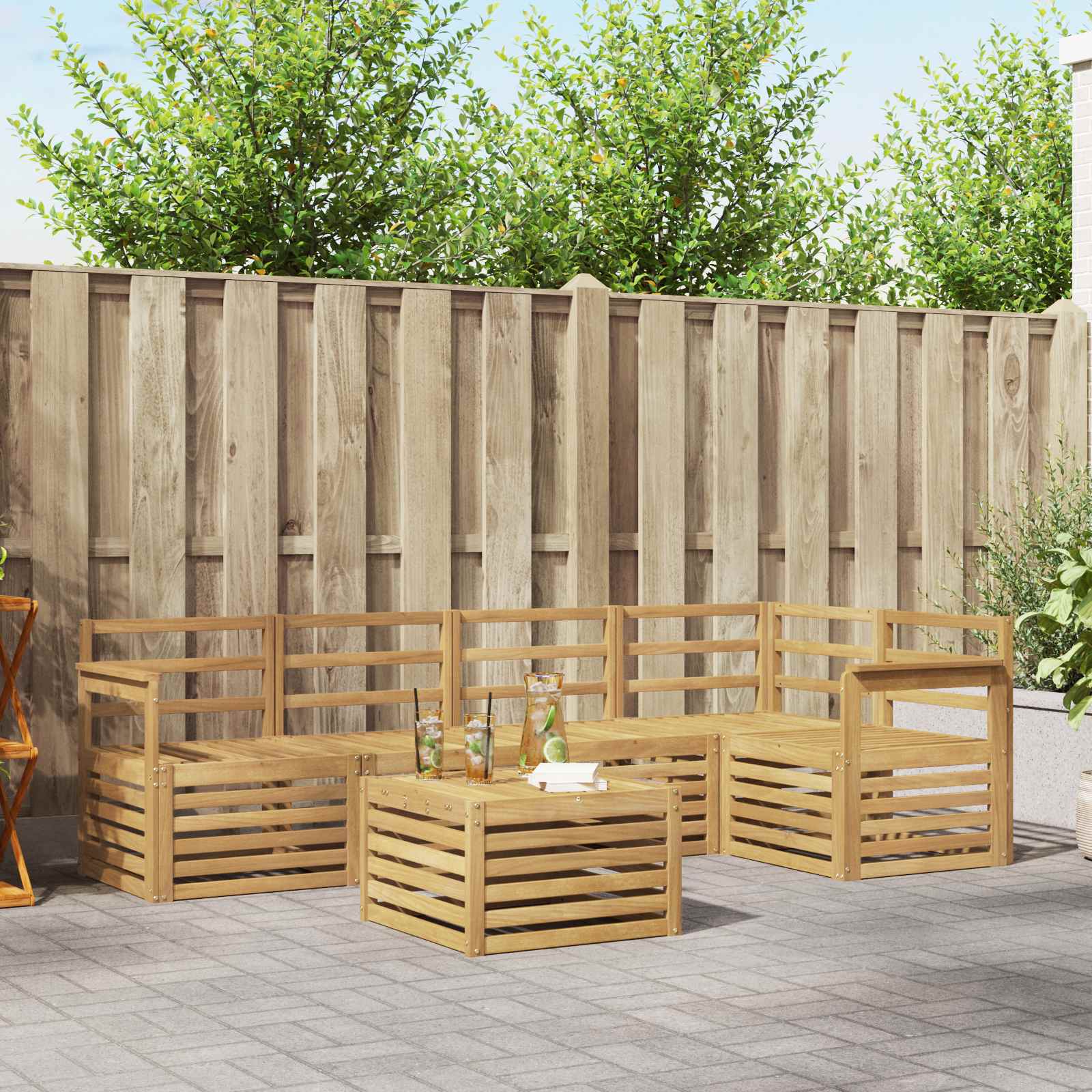 Outdoor-Sofagarnitur 6 stk. Weiß Massivholz Akazie