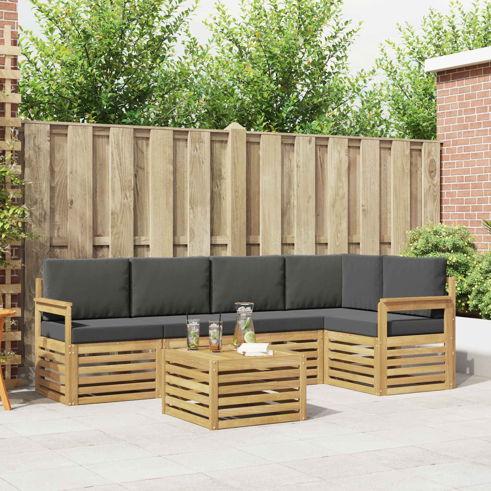 Outdoor-Sofagarnitur 6 stk. Weiß und Anthrazit Polyester