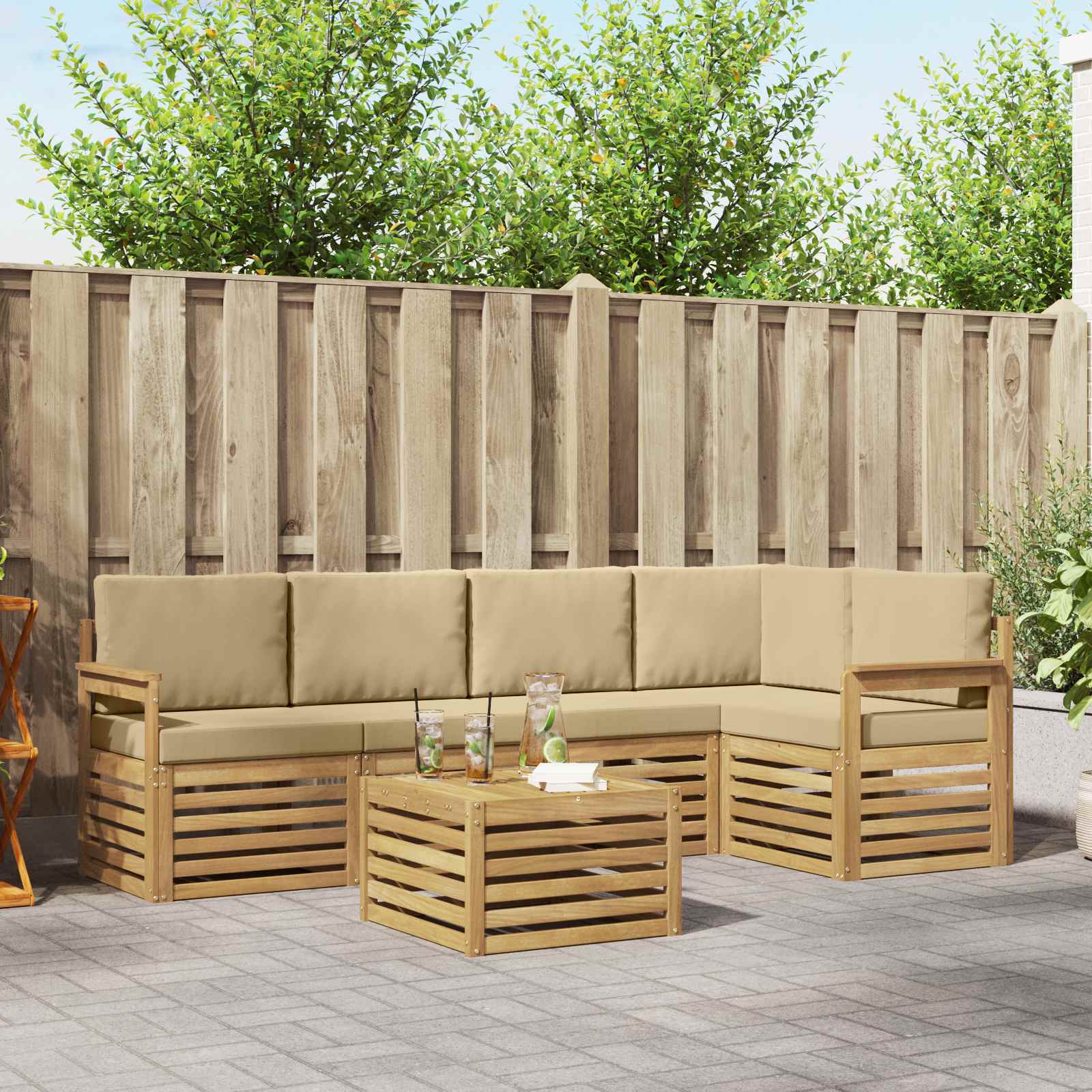 Outdoor-Sofagarnitur 6 stk. Weiß und Beige Polyester