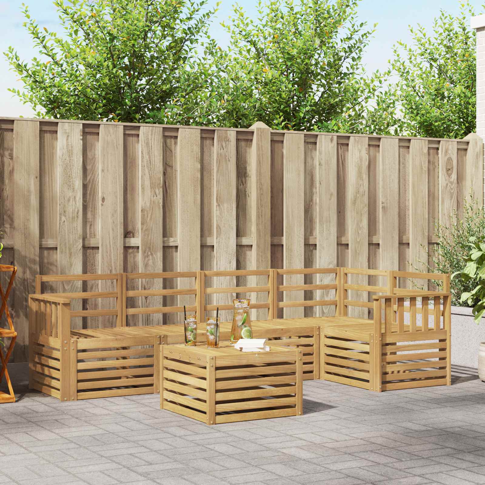 Outdoor-Sofagarnitur 6 stk. Weiß Massivholz Akazie