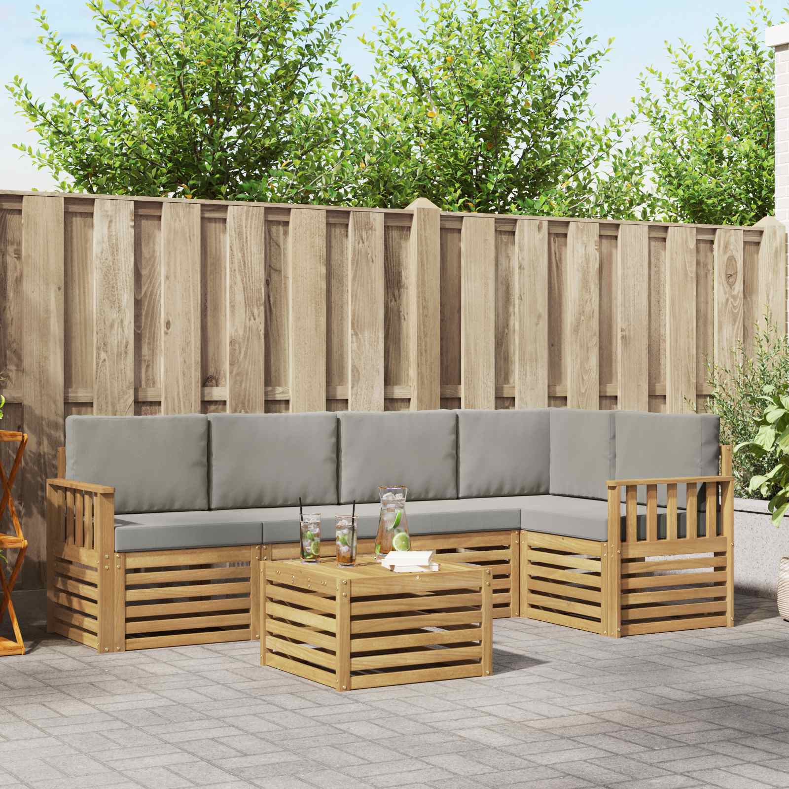 Outdoor-Sofagarnitur 6 stk. Weiß und Hellgrau Polyester