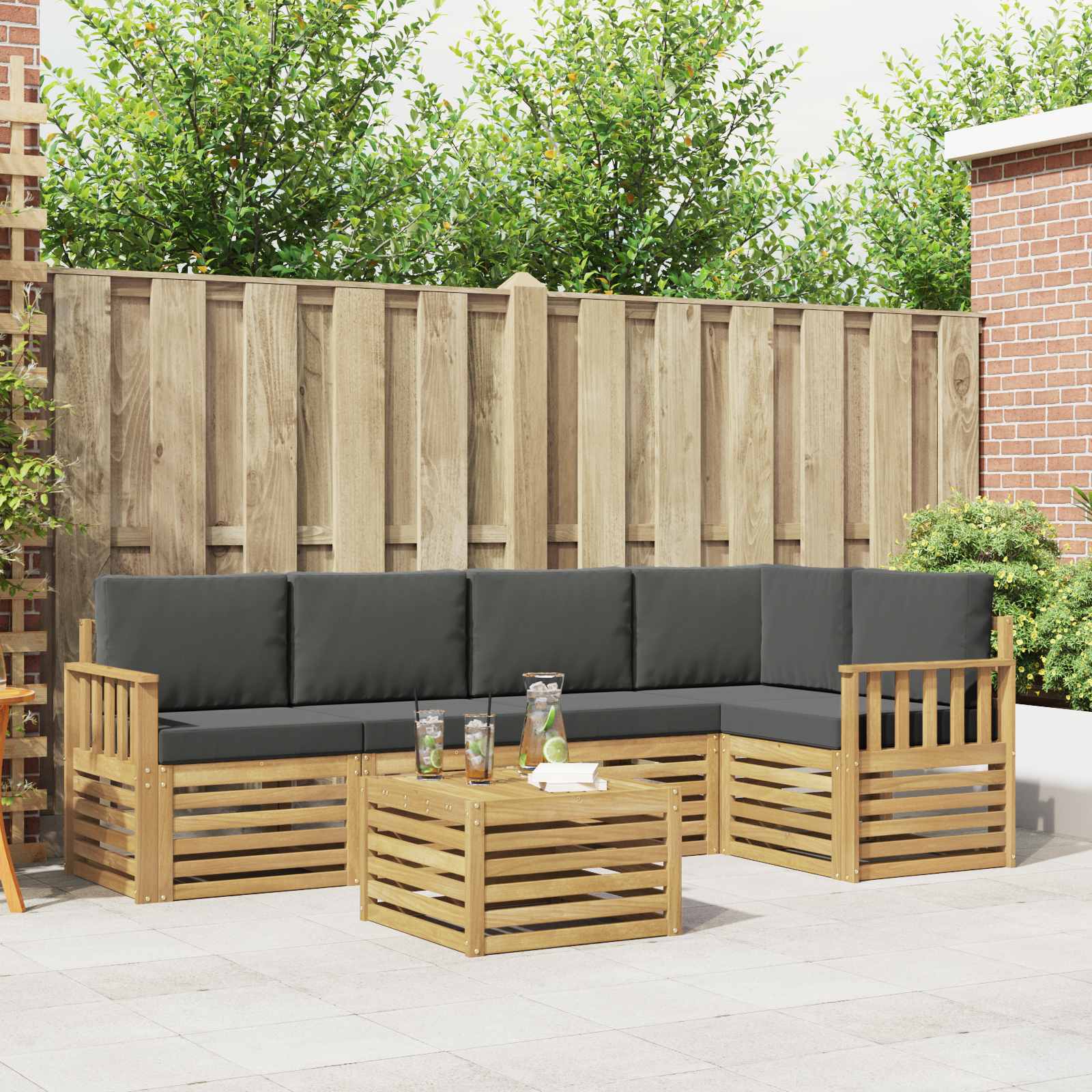 Outdoor-Sofagarnitur 6 stk. Weiß und Anthrazit Polyester