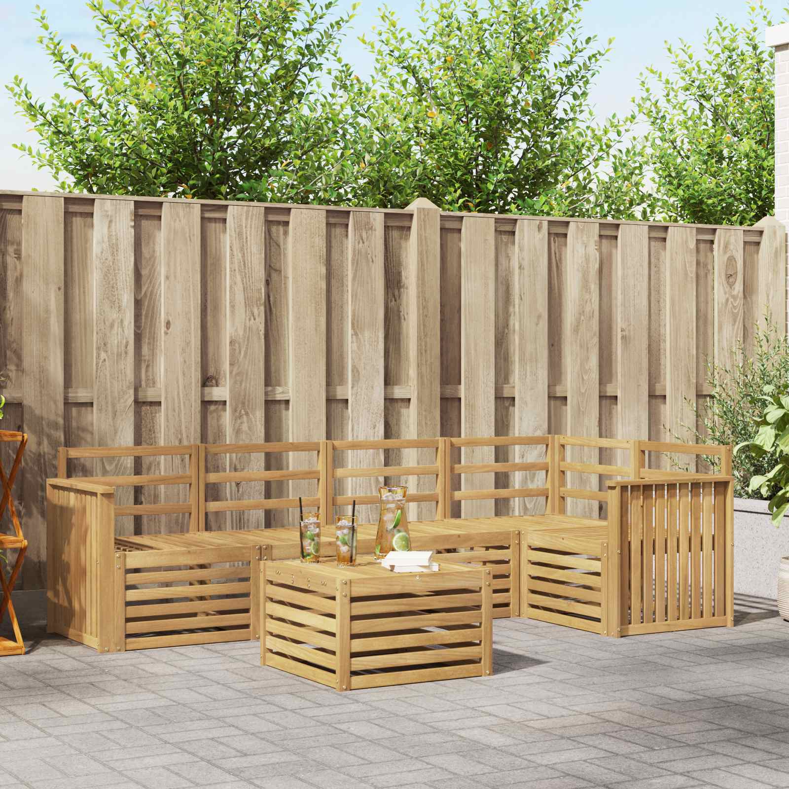 Outdoor-Sofagarnitur 6 stk. Weiß Massivholz Akazie
