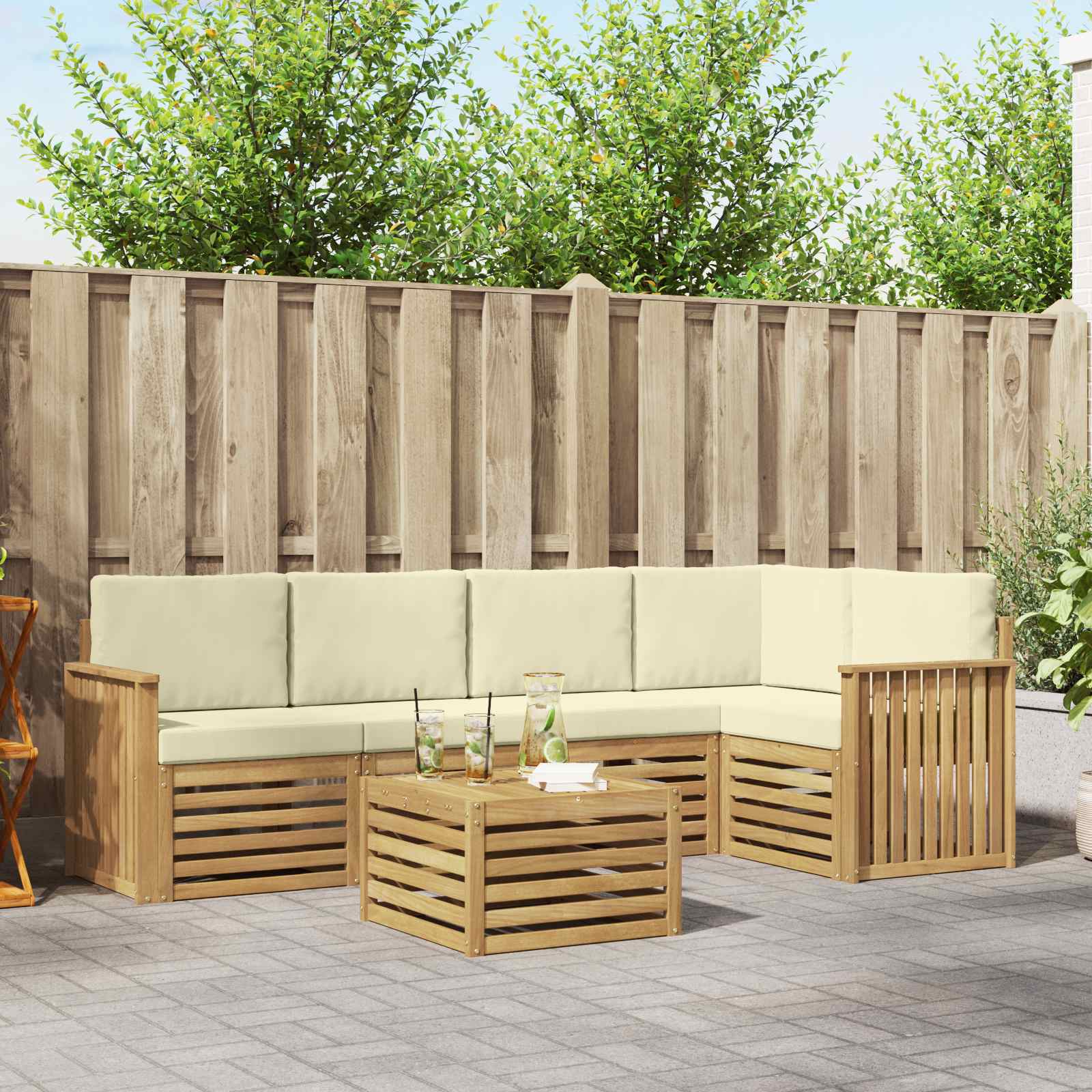 Outdoor-Sofagarnitur 6 stk. Weiß und Creme Polyester