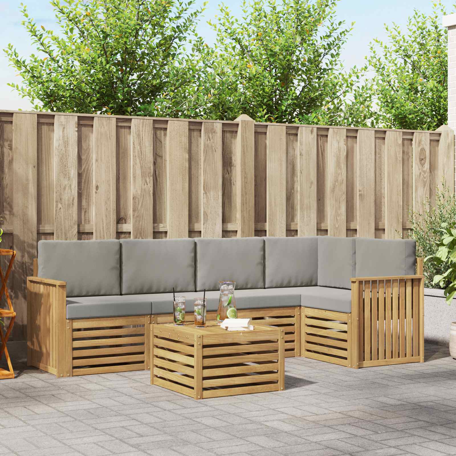 Outdoor-Sofagarnitur 6 stk. Weiß und Hellgrau Polyester