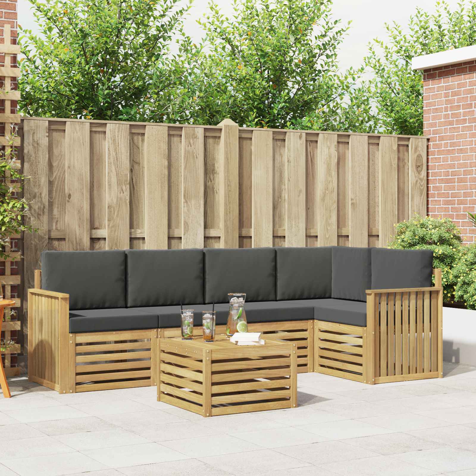 Outdoor-Sofagarnitur 6 stk. Weiß und Anthrazit Polyester