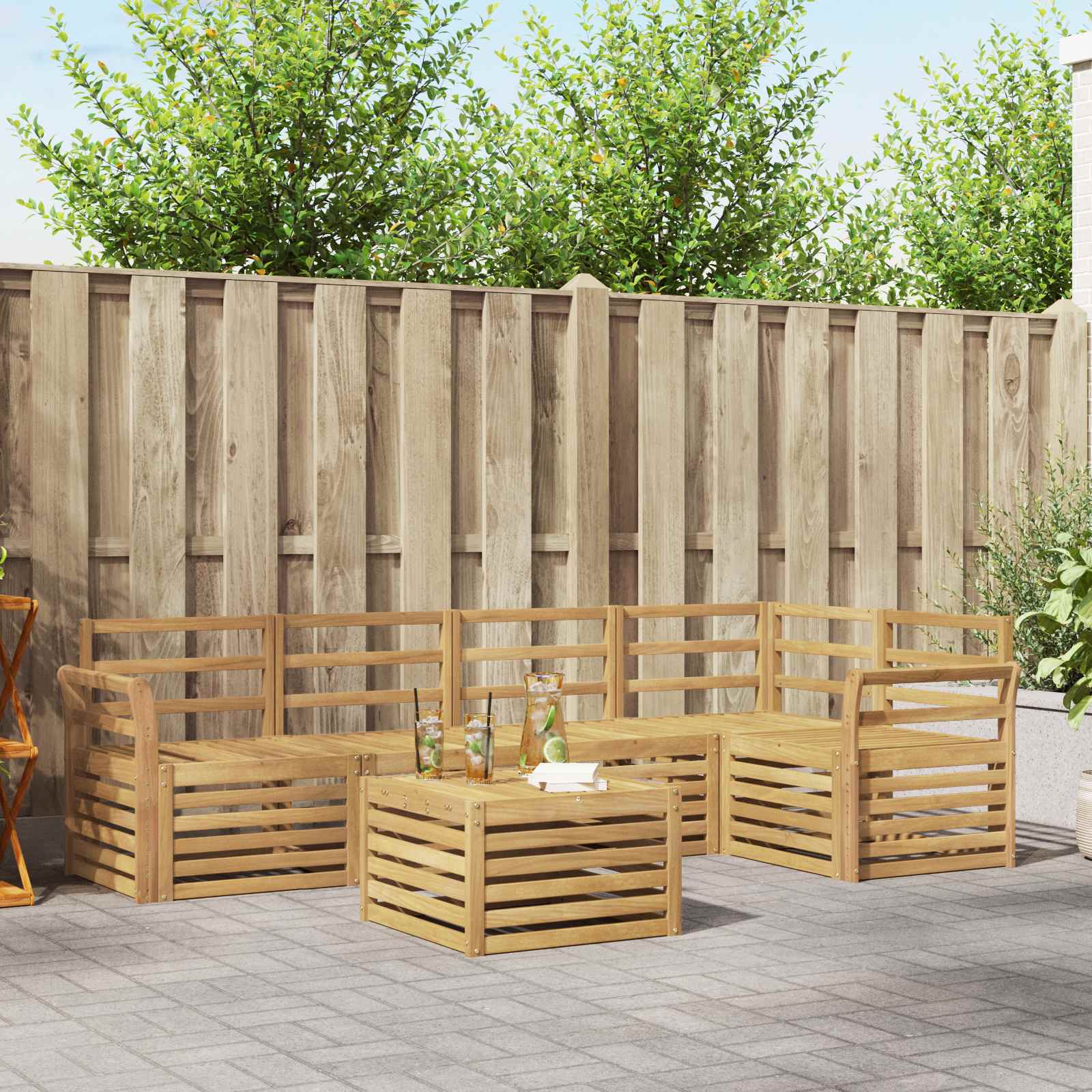 Outdoor-Sofagarnitur 6 stk. Weiß Massivholz Akazie