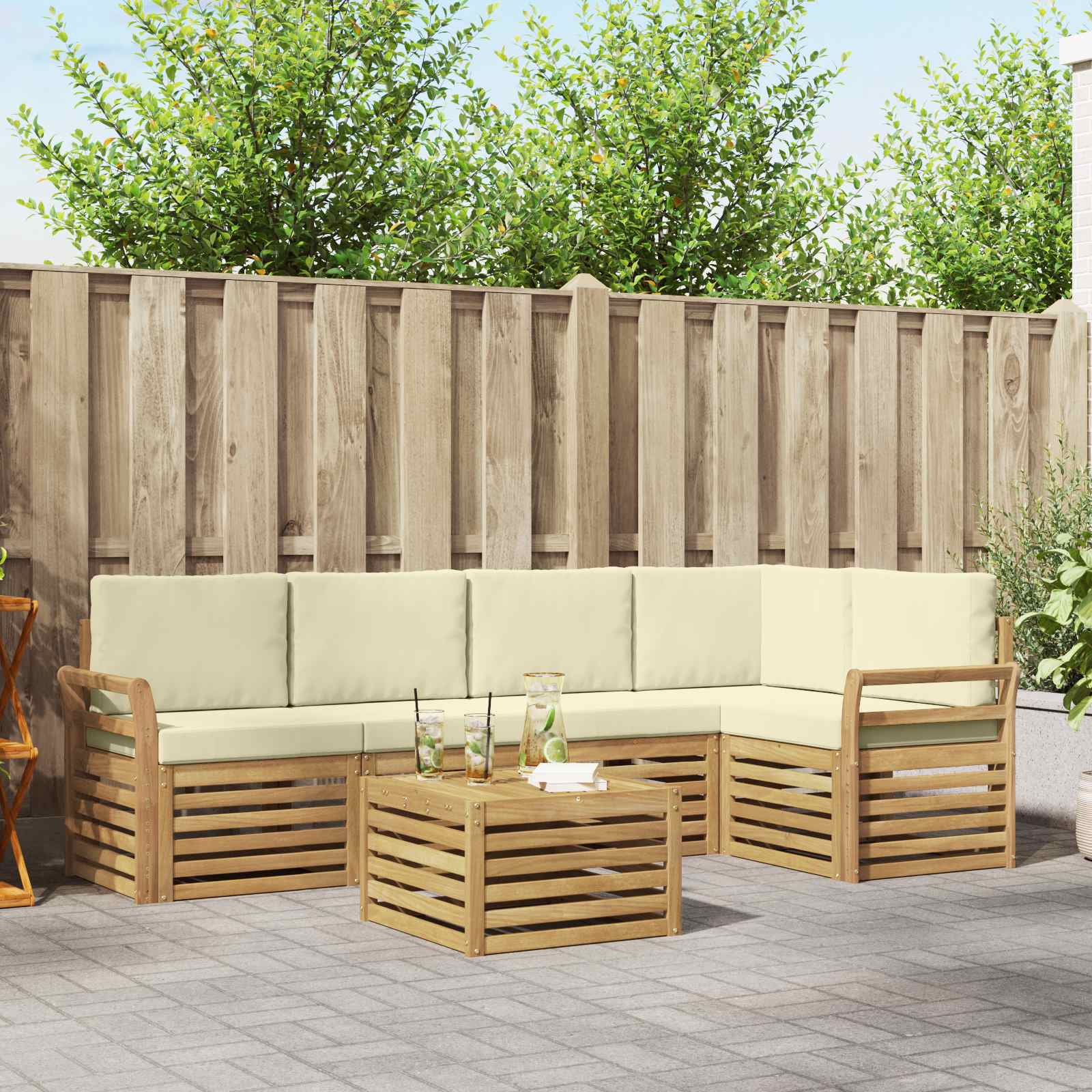 Outdoor-Sofagarnitur 6 stk. Weiß und Creme Polyester
