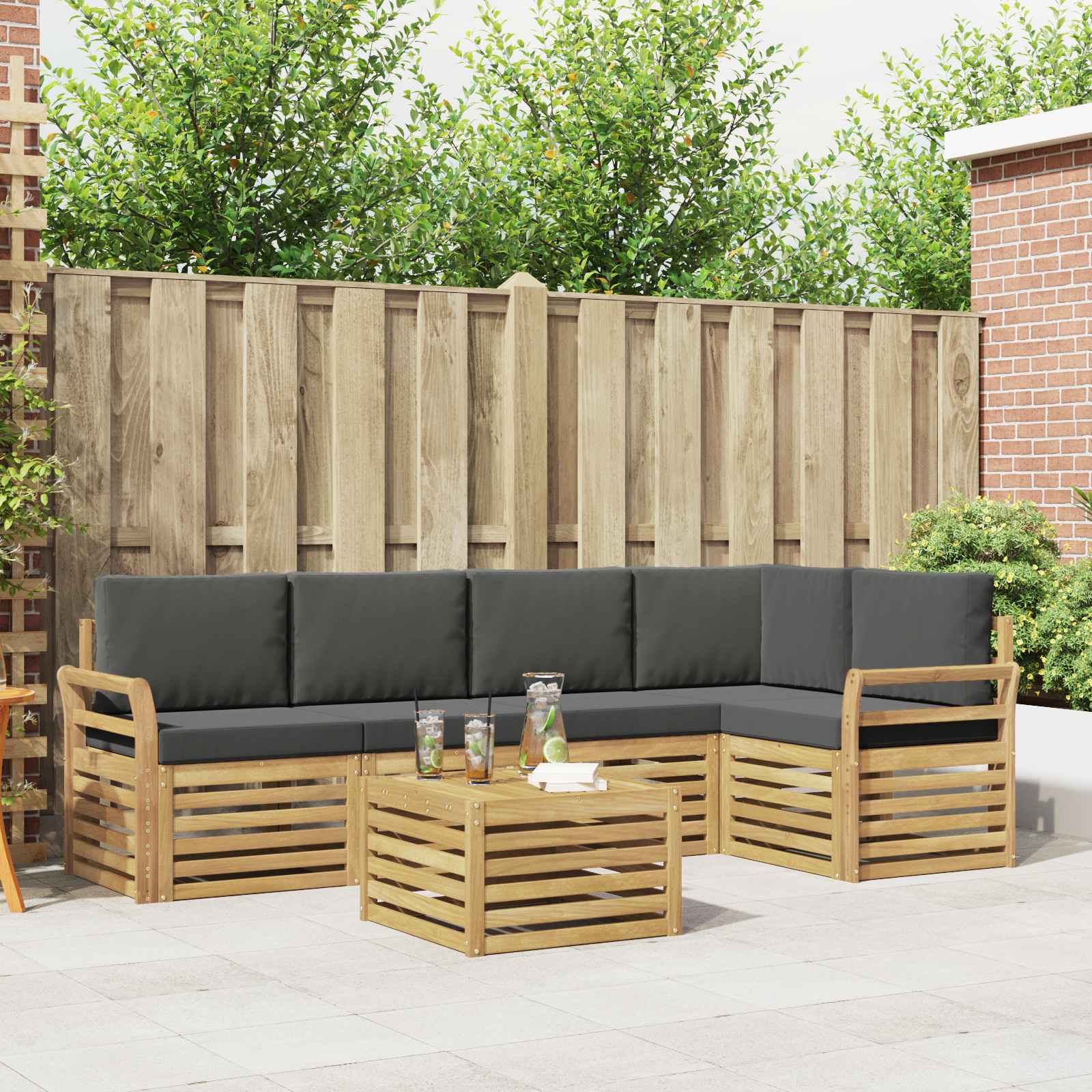 Outdoor-Sofagarnitur 6 stk. Weiß und Anthrazit Polyester