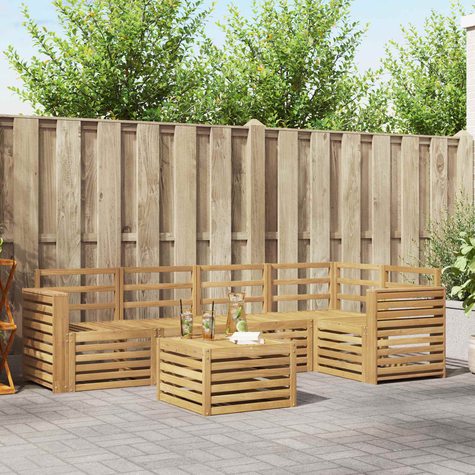 Outdoor-Sofagarnitur 6 stk. Weiß Massivholz Akazie