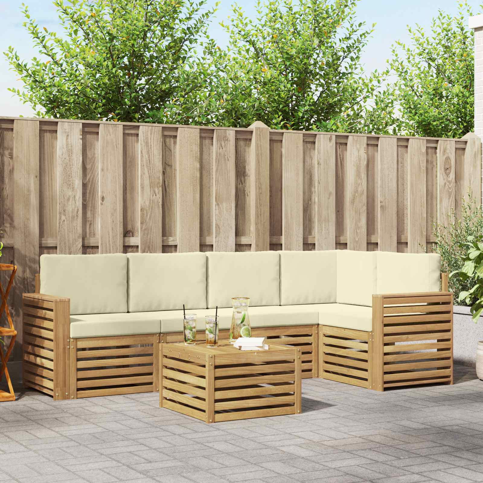 Outdoor-Sofagarnitur 6 stk. Weiß und Creme Polyester
