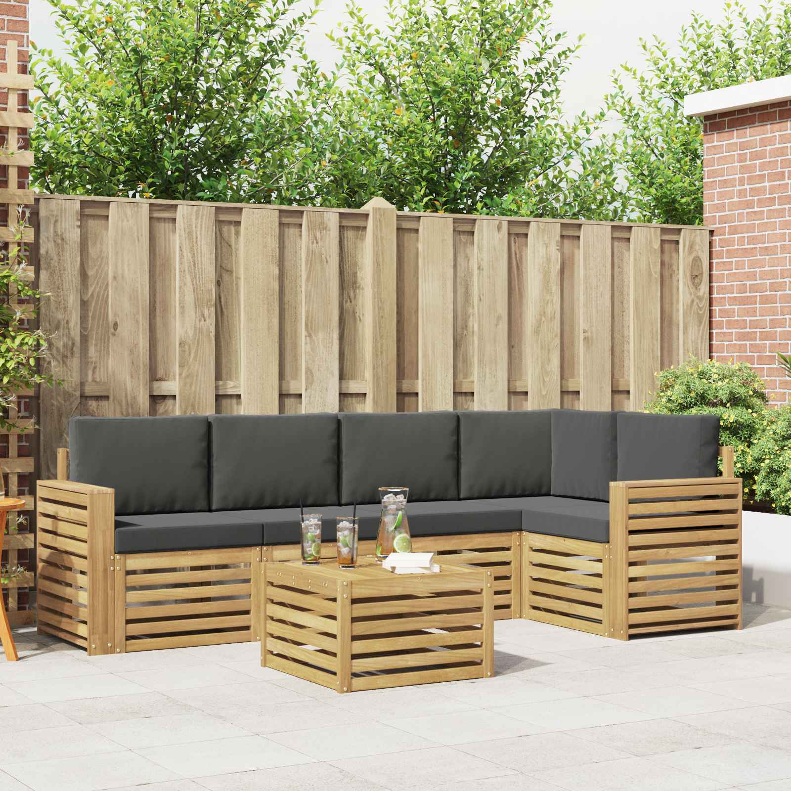 Outdoor-Sofagarnitur 6 stk. Weiß und Anthrazit Polyester