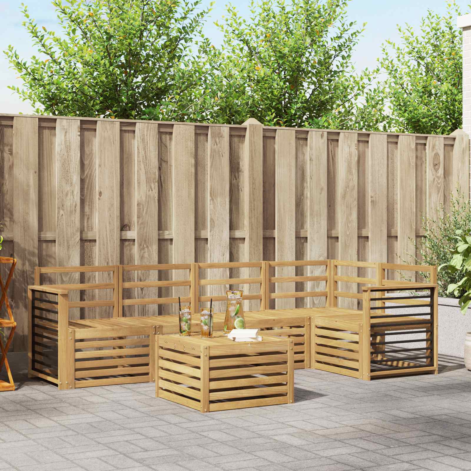 Outdoor-Sofagarnitur 6 stk. Weiß Massivholz Akazie