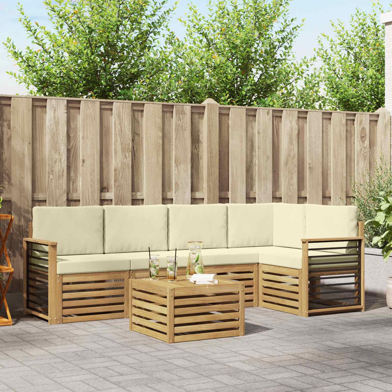 Outdoor-Sofagarnitur 6 stk. Weiß und Creme Polyester
