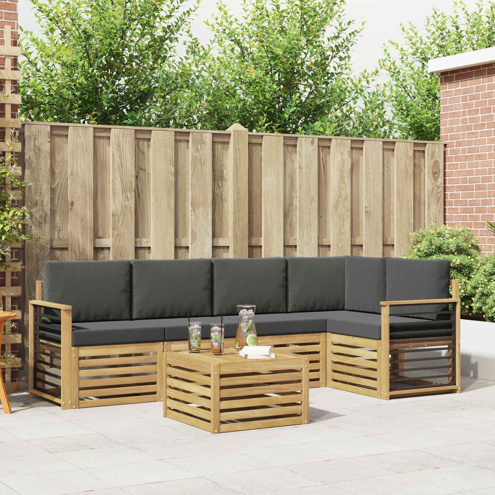 Outdoor-Sofagarnitur 6 stk. Weiß und Anthrazit Polyester
