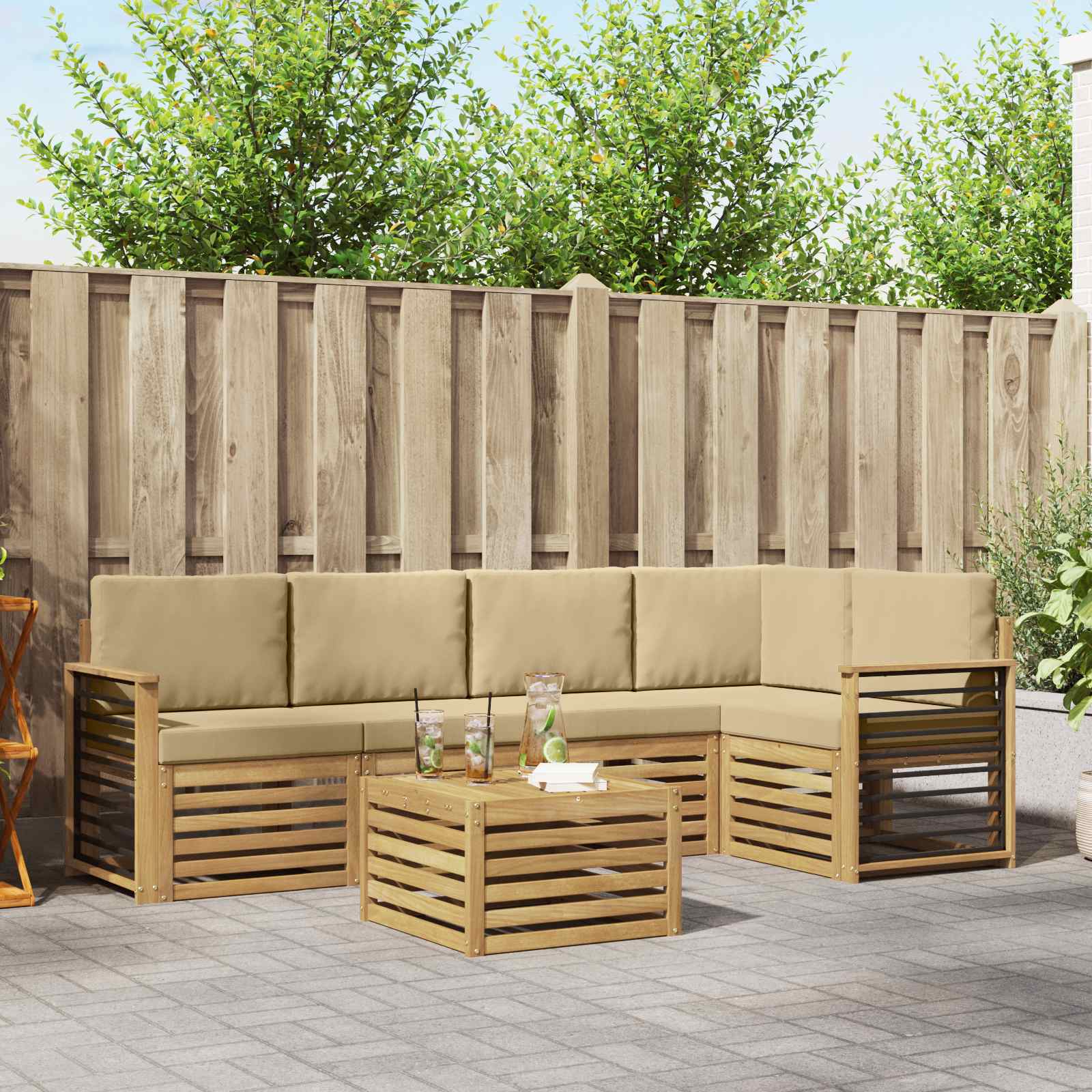 Outdoor-Sofagarnitur 6 stk. Weiß und Beige Polyester