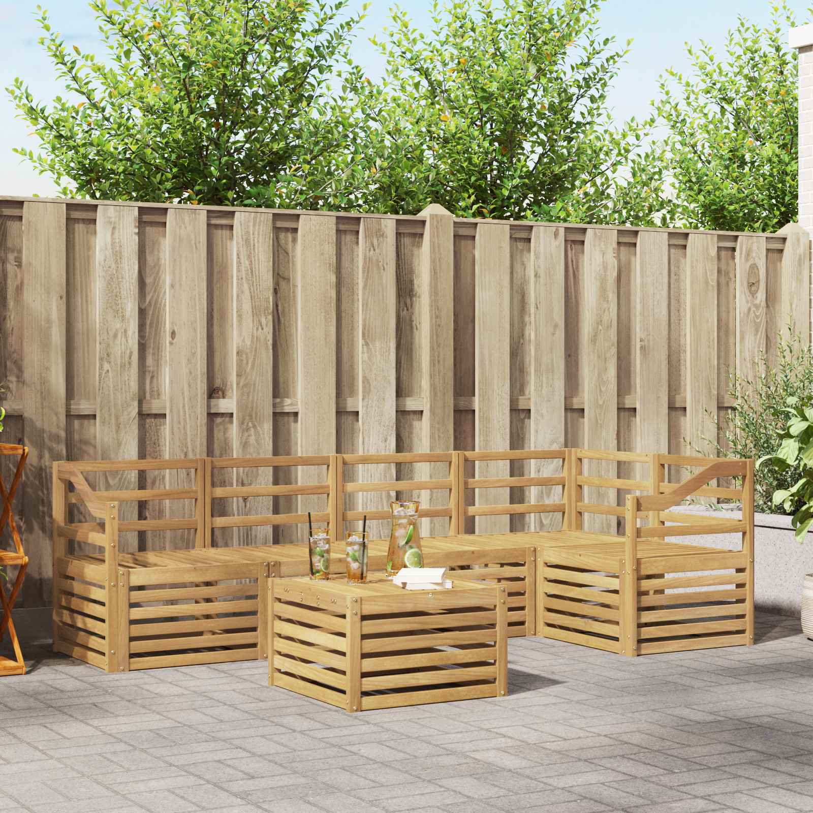 Outdoor-Sofagarnitur 6 stk. Weiß Massivholz Akazie