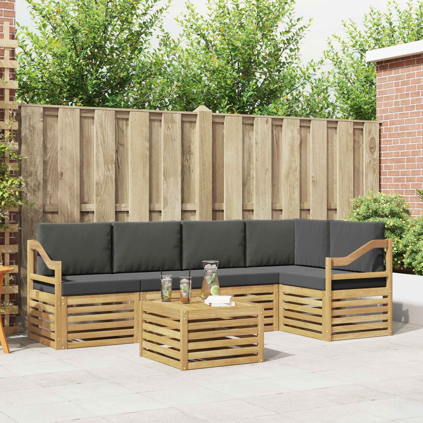 Outdoor-Sofagarnitur 6 stk. Weiß und Anthrazit Polyester