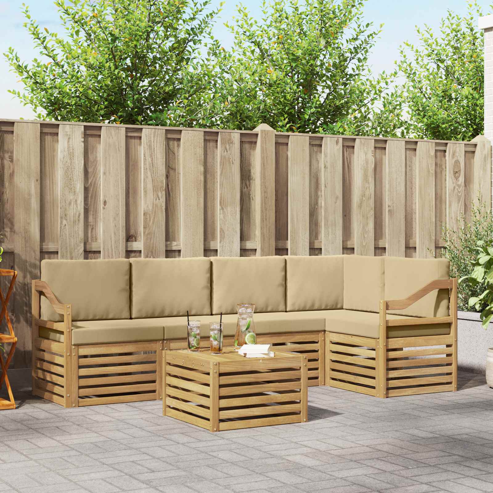 Outdoor-Sofagarnitur 6 stk. Weiß und Beige Polyester